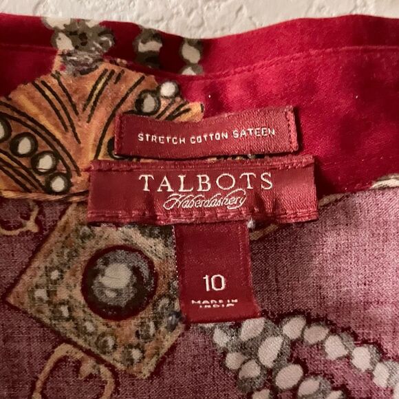 Talbots Haberdashery Red Preppy Medallion Links & Pearls Print Button Up Shirt - Picture 5 of 6